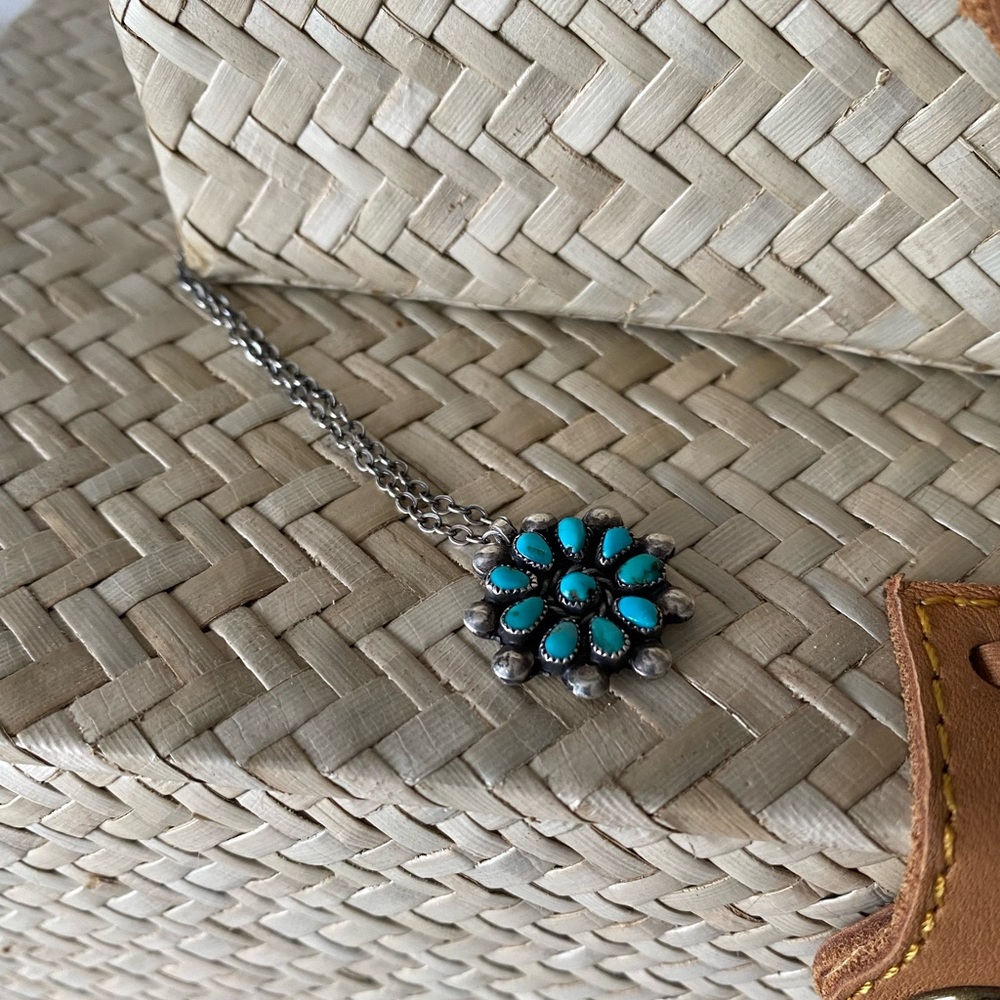 Vintage Zuni Cluster Flower Necklace